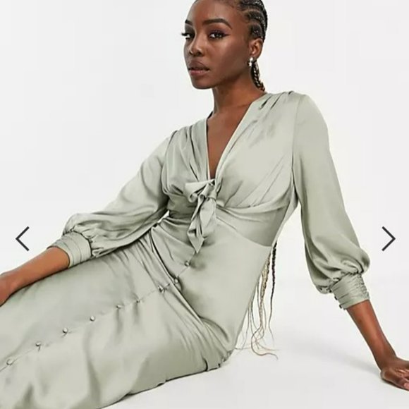 ASOS Sage Green Midi Dress - Picture 1 of 4